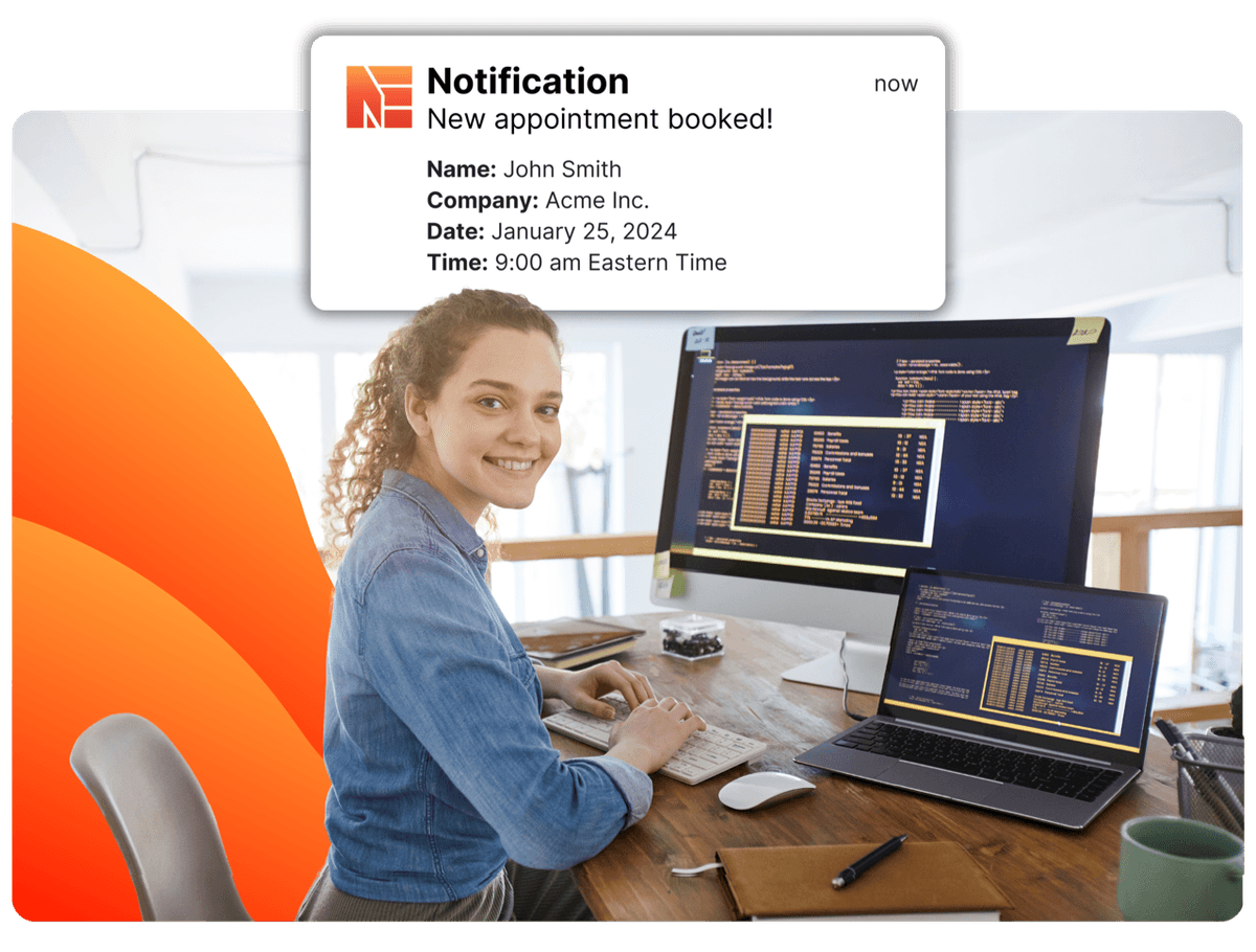 Notification showing a new qualified appointment booked with John Smith from Acme Inc.